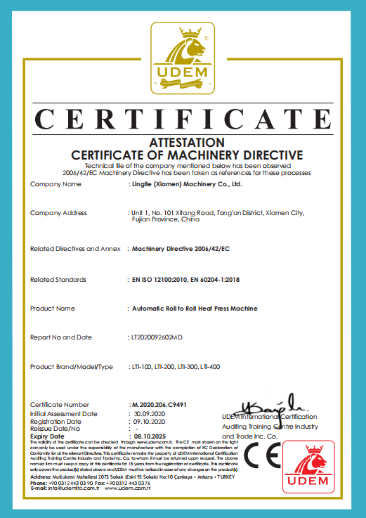 Certificados CE para máquina automática de prensa térmica de rolo a rolo